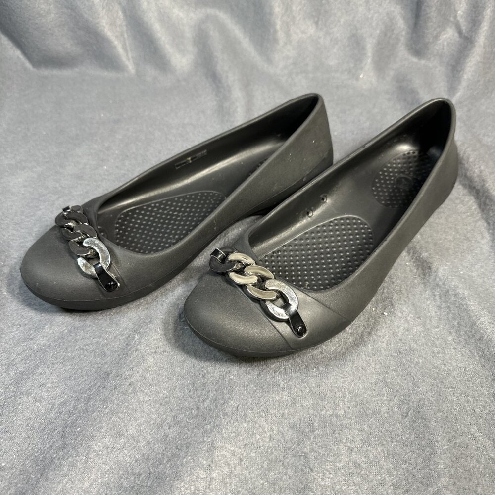 Crocs Ballet Flats Women’s W6 Gianna Chain Link Black Slip-On Comfort Shoes Prep